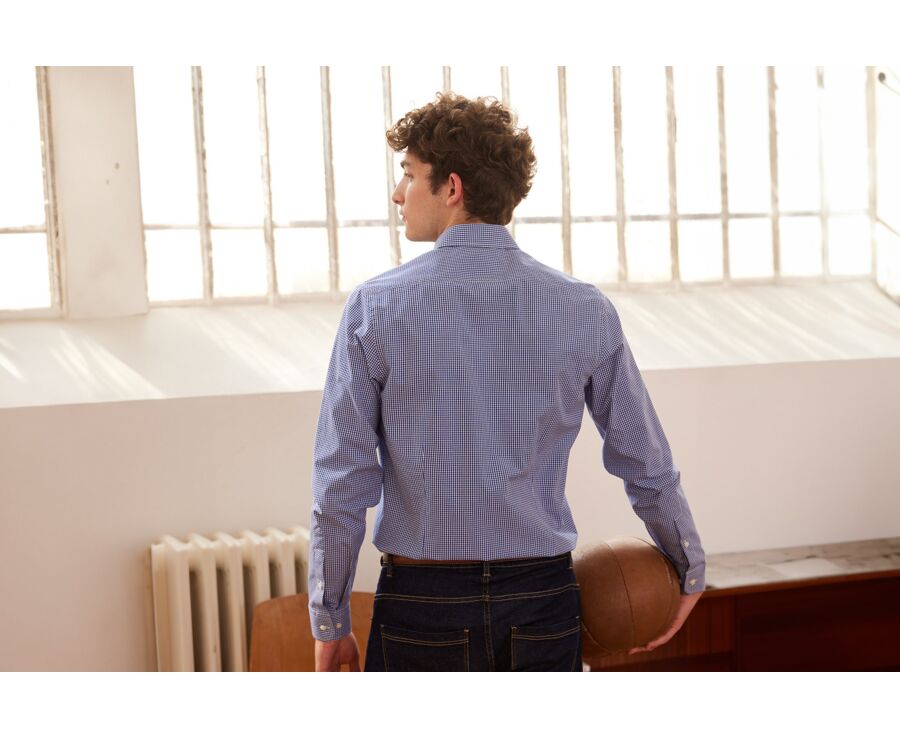 Blue & White Cotton shirt - Straight collar - VALAIRE