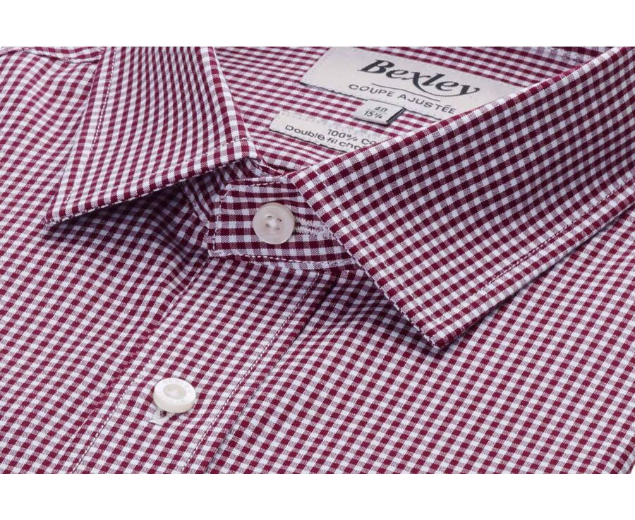 Men's poplin shirt – Burgundy & White Checks - VALAIRE
