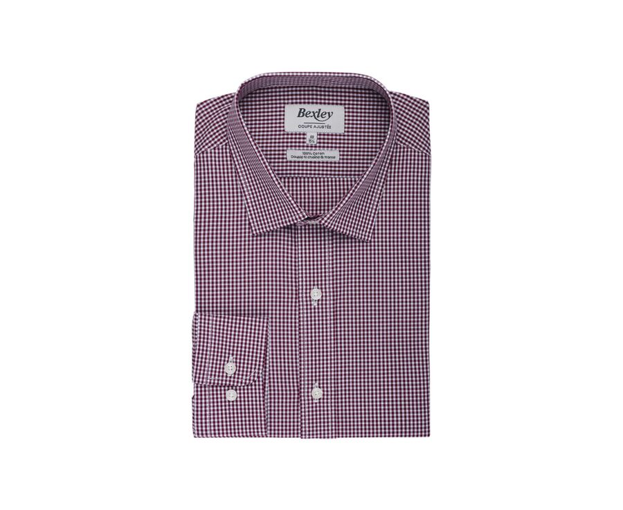 Men's poplin shirt – Burgundy & White Checks - VALAIRE