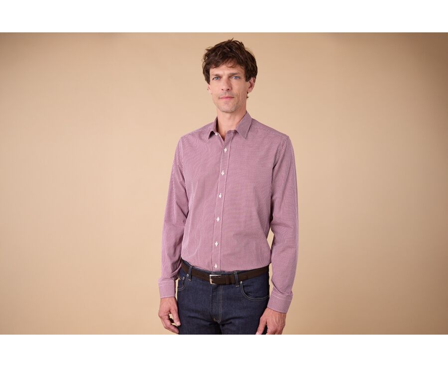 Men's poplin shirt – Burgundy & White Checks - VALAIRE