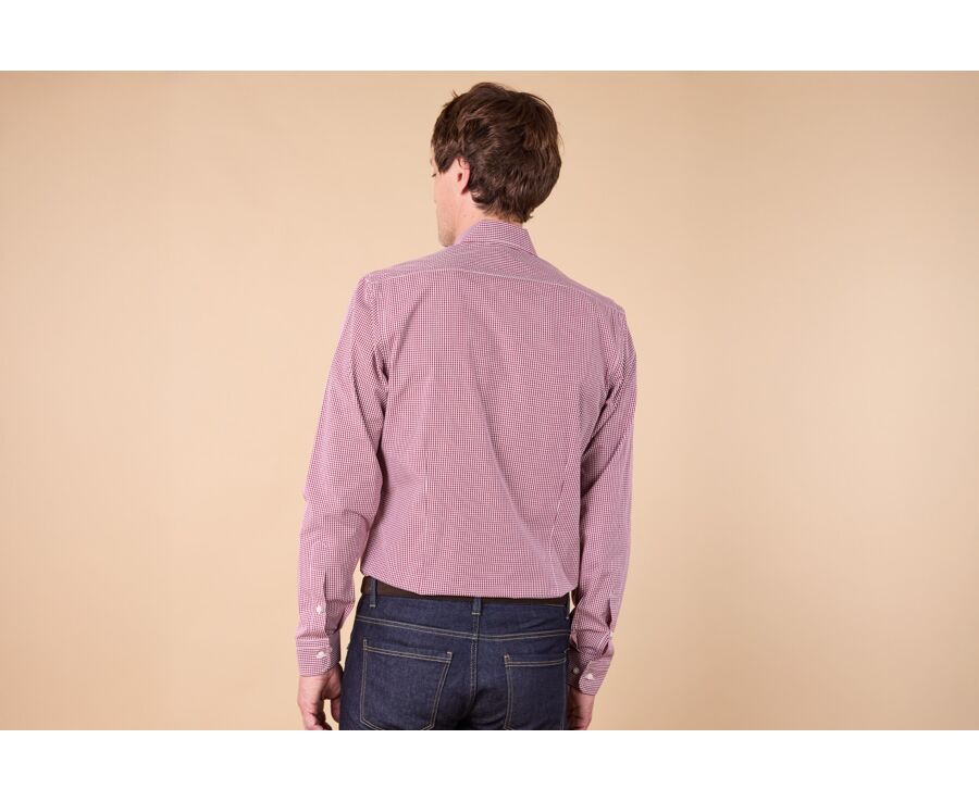 Men's poplin shirt – Burgundy & White Checks - VALAIRE