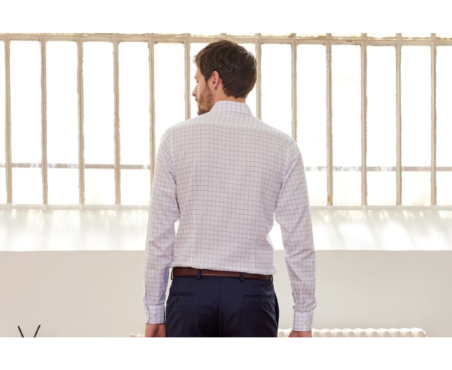 White shirt with blue checks - Straight collar - SERGIUS