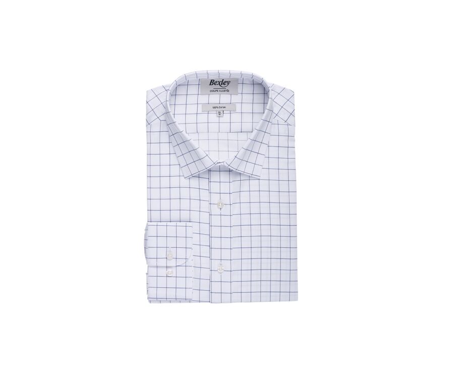 White shirt with blue checks - Straight collar - SERGIUS