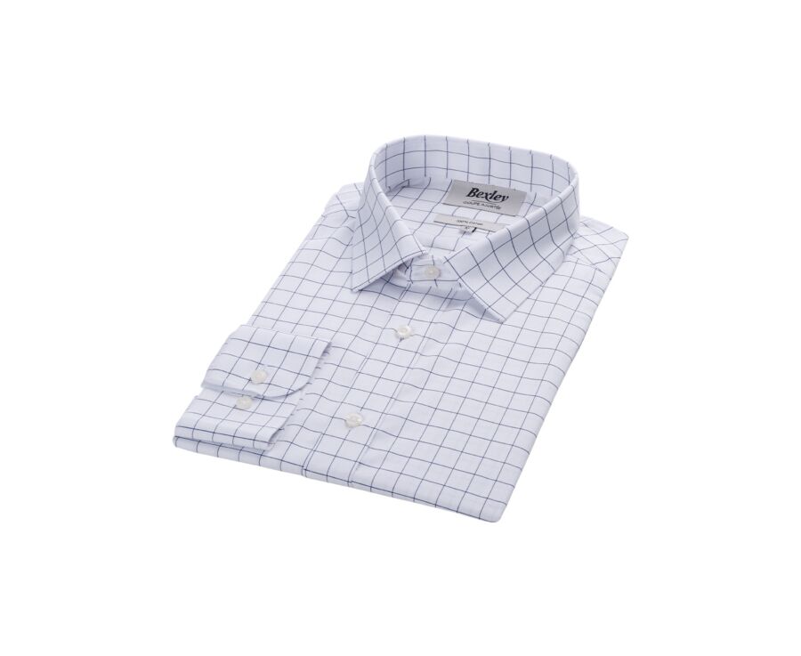 White shirt with blue checks - Straight collar - SERGIUS