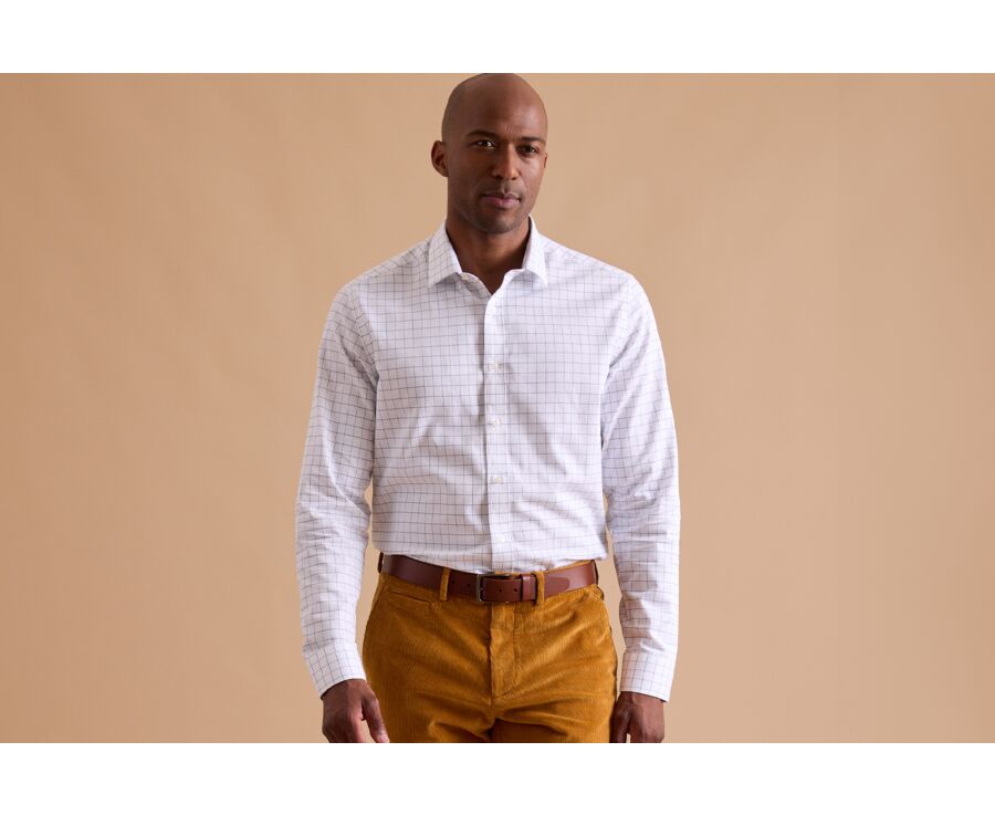 White shirt with green checks - Straight collar - SERGIUS