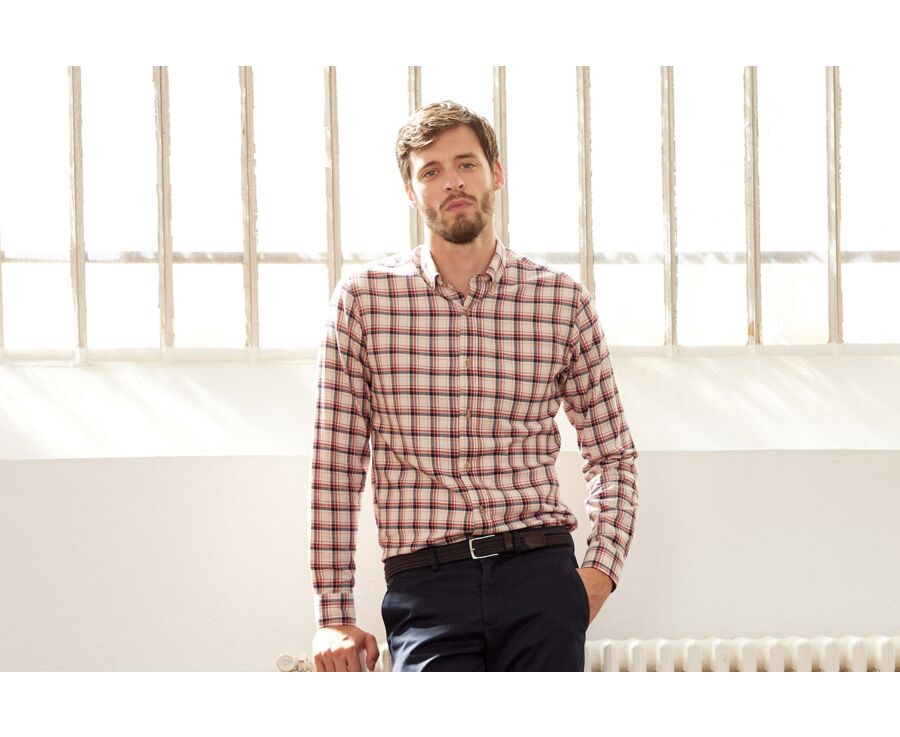 Red & Ecru Flannel shirt - Pocket - ALDERICK