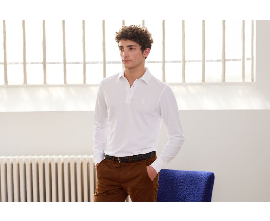 White Men's long sleeve polo shirt - ALEC II ML