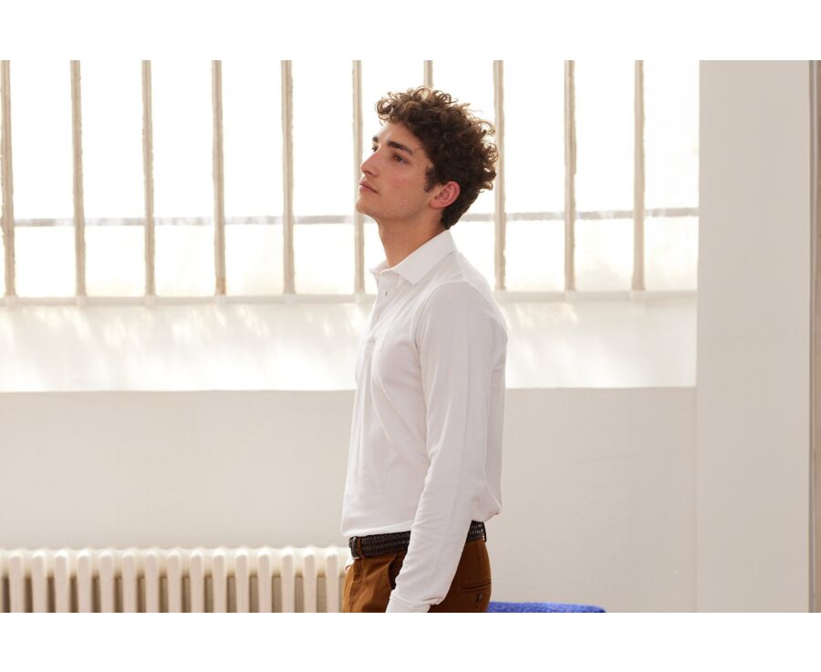 White Men's long sleeve polo shirt - ALEC II ML