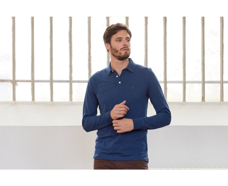 Blue Men's long sleeve polo shirt - ALEC II ML