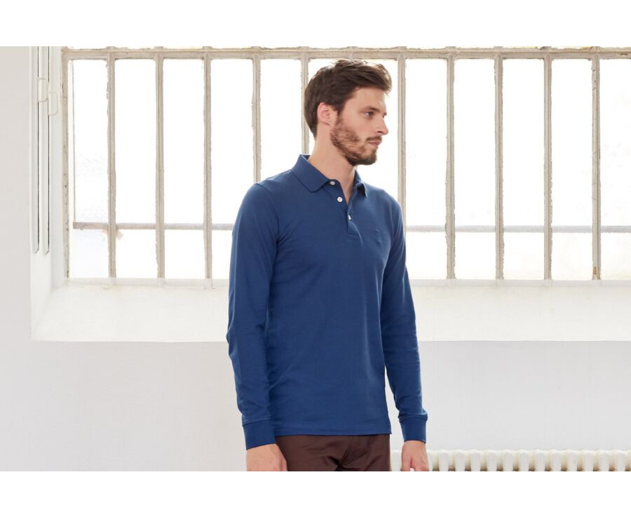 Blue Men's long sleeve polo shirt - ALEC II ML