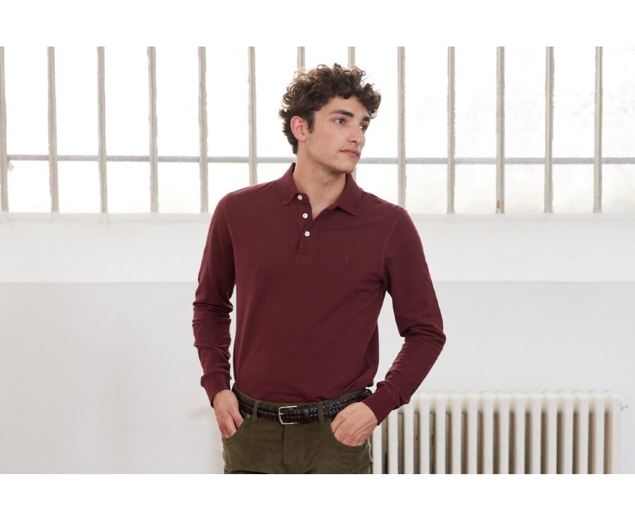 Burgundy Men's long sleeve polo shirt - ALEC II ML
