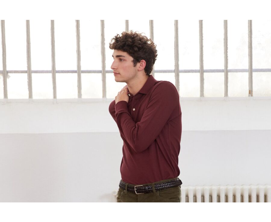 Burgundy Men's long sleeve polo shirt - ALEC II ML