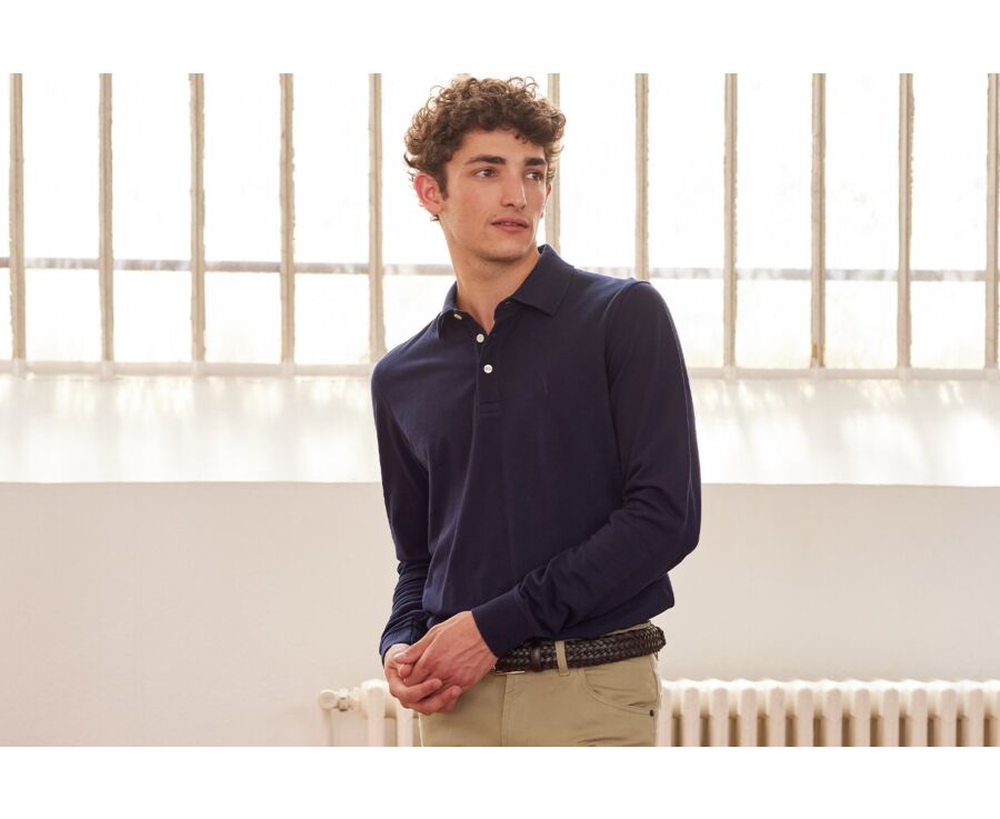 Navy Men's long sleeve polo shirt - ALEC II ML