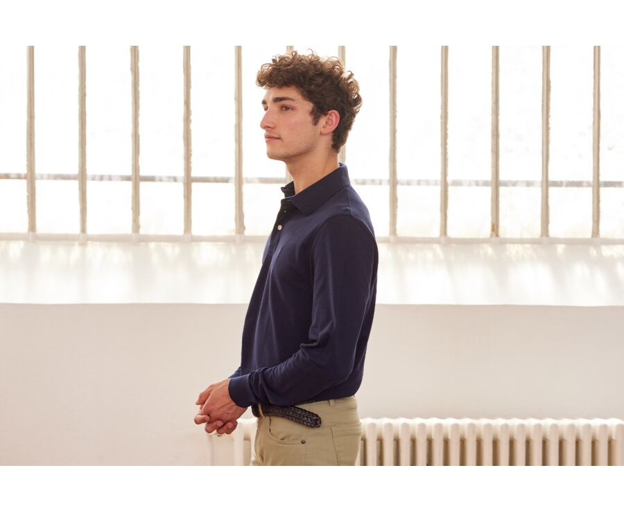 Navy Men's long sleeve polo shirt - ALEC II ML