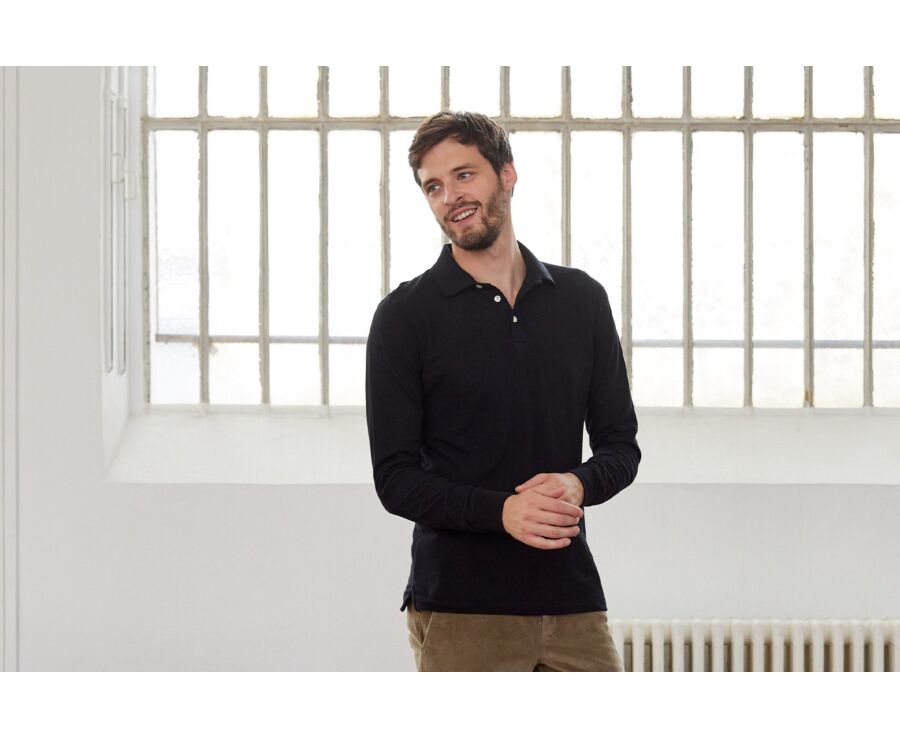 Black Men's long sleeve polo shirt - ALEC II ML