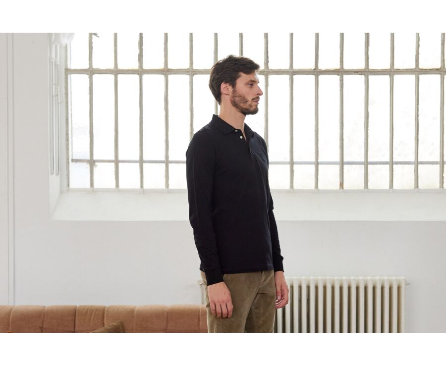 Black Men's long sleeve polo shirt - ALEC II ML