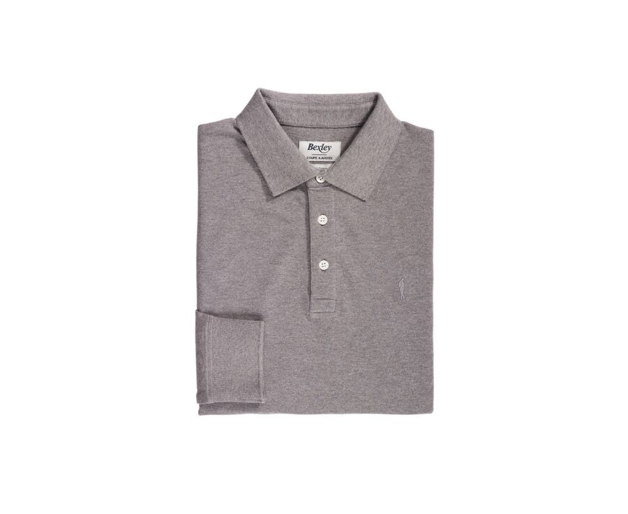 Taupe melange Men's long sleeve polo shirt - ALEC II ML