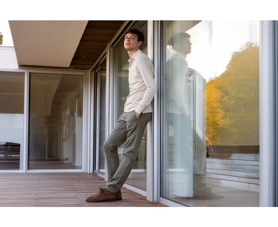 Light beige Melange - Men's long sleeve polo shirt - ALEC II ML