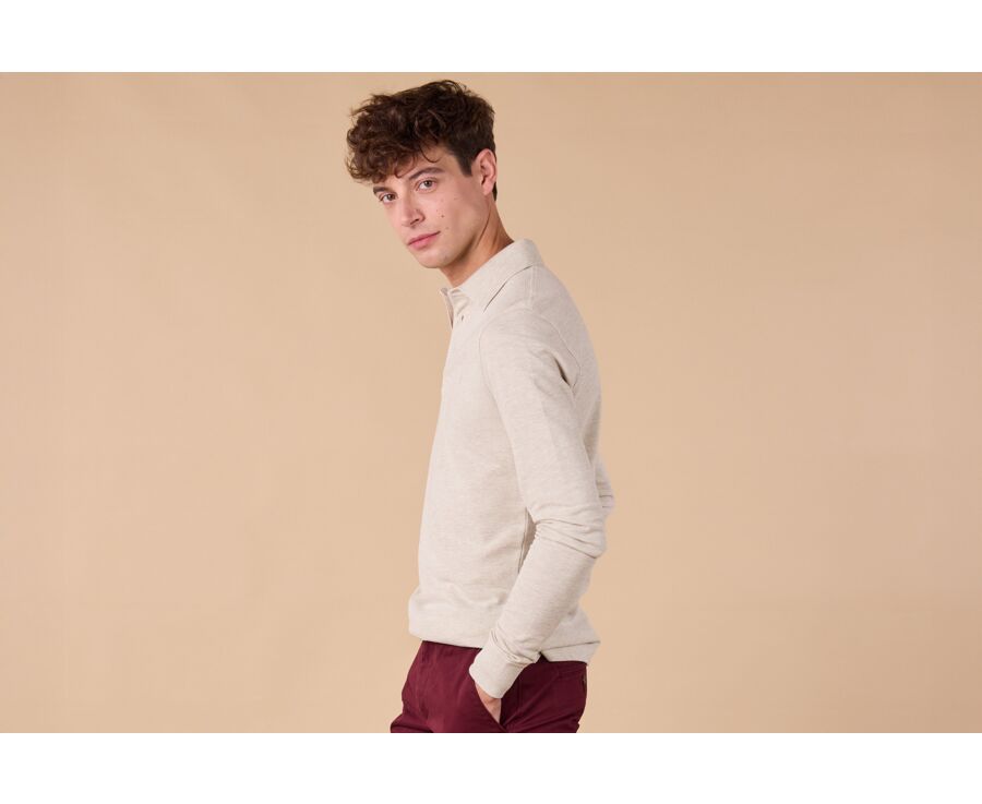 Light beige Melange - Men's long sleeve polo shirt - ALEC II ML