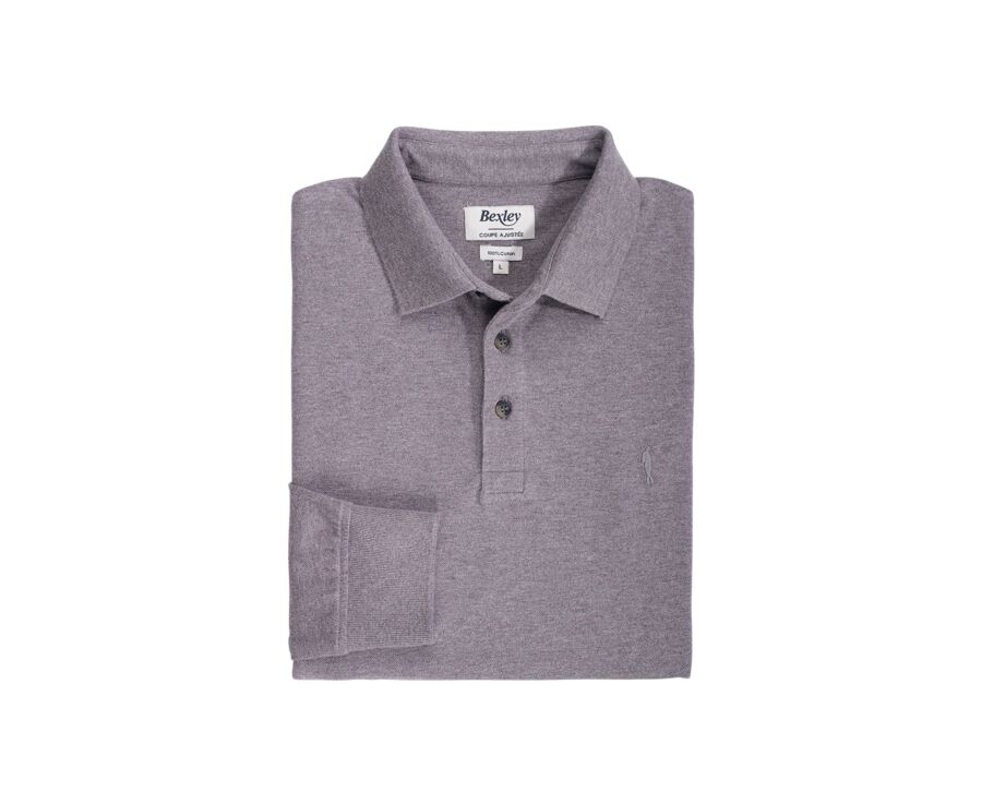 Taupe Grey Men's long sleeve polo shirt - ALEC II ML