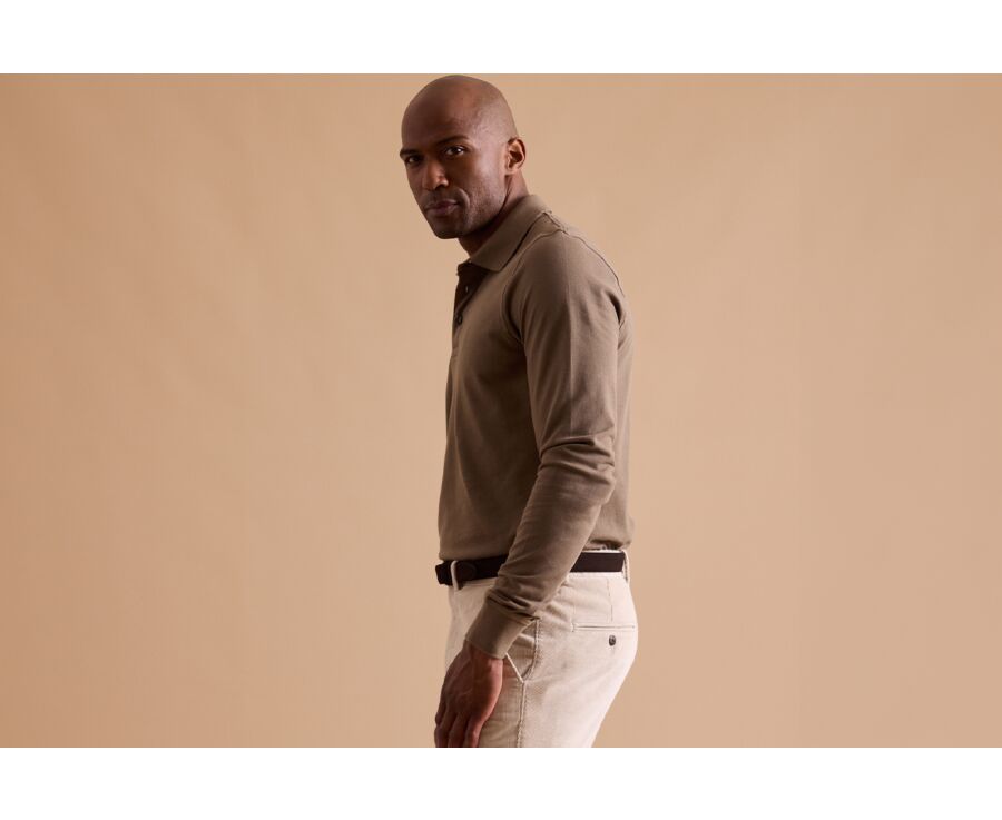 Taupe Grey Men's long sleeve polo shirt - ALEC II ML