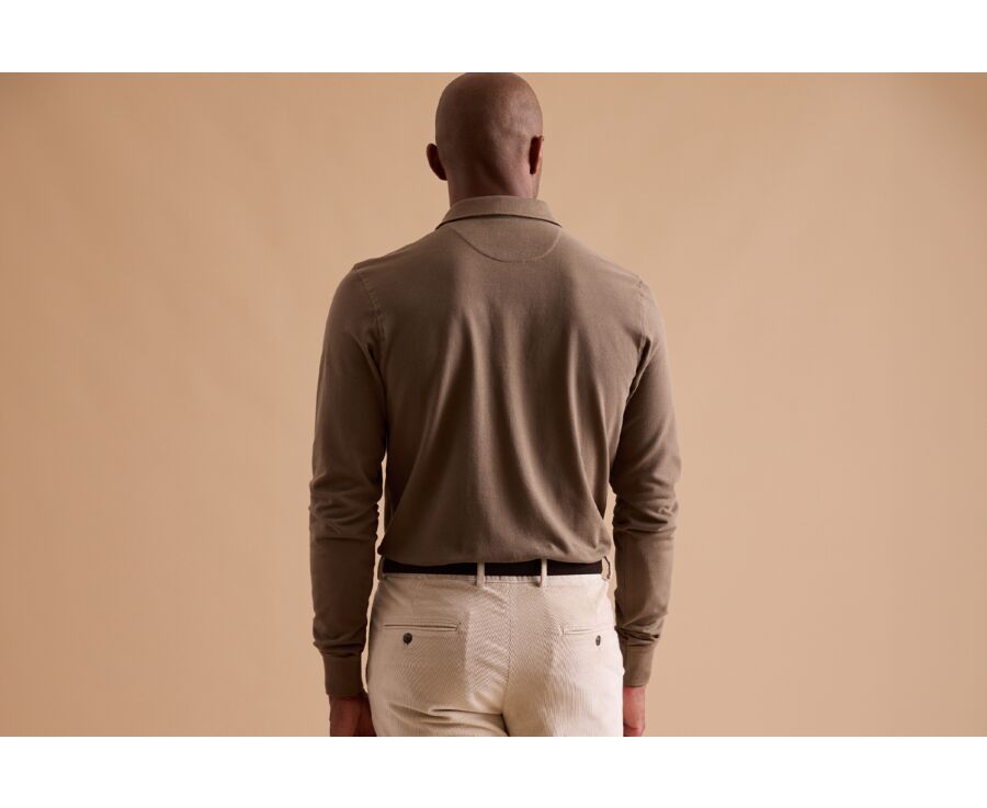 Taupe Grey Men's long sleeve polo shirt - ALEC II ML