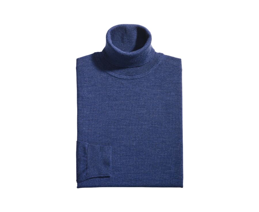 Dark Blue Melange Wool roll-neck jumper - EMERINOS