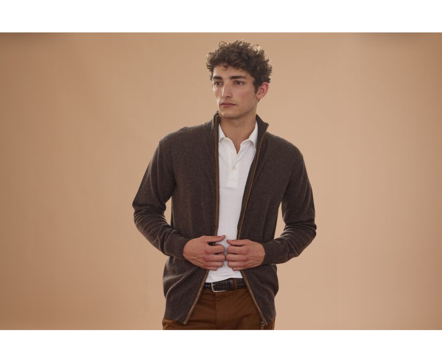 Men's dark chocolate wool cardigan - KANTHER