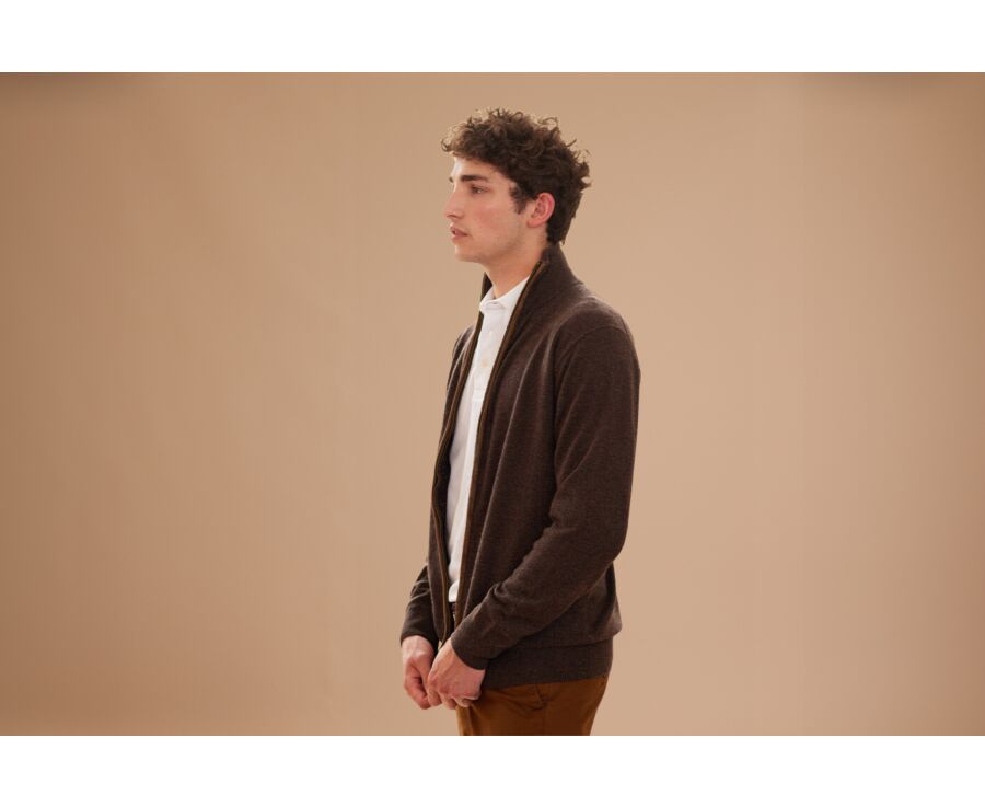Men's dark chocolate wool cardigan - KANTHER