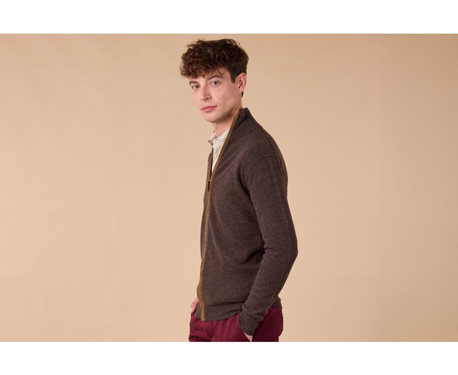 Men's dark chocolate wool cardigan - KANTHER
