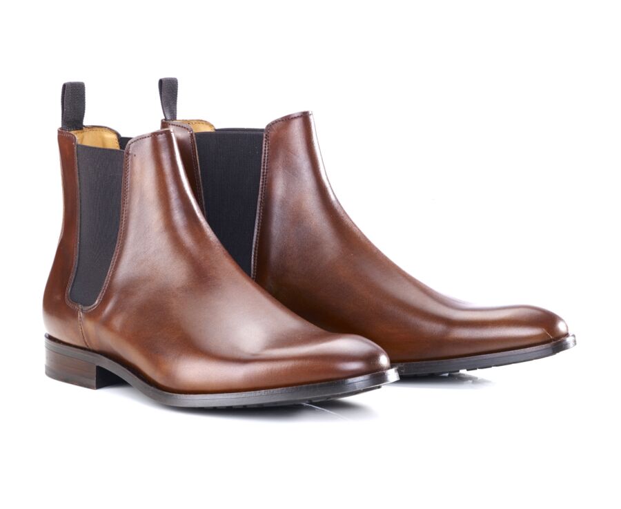 Cognac Patina Men's Chelsea Boots with rubber outsole - TODDINGTON GOMME