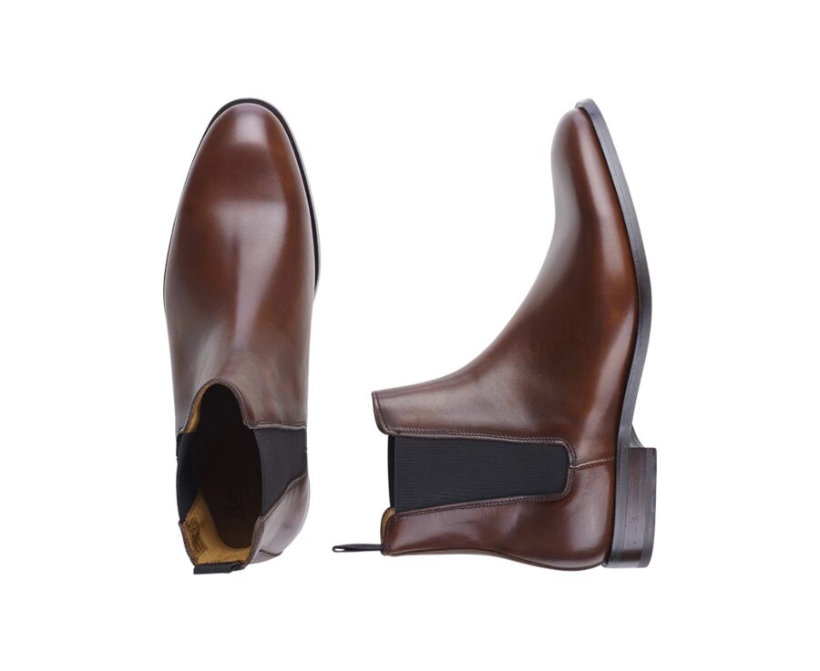 Cognac Patina Men's Chelsea Boots with rubber outsole - TODDINGTON GOMME