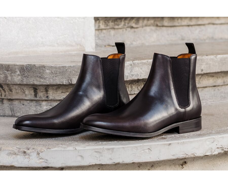 Brown Patina Men's Leather Chelsea Boots with rubber outsole - TODDINGTON GOMME