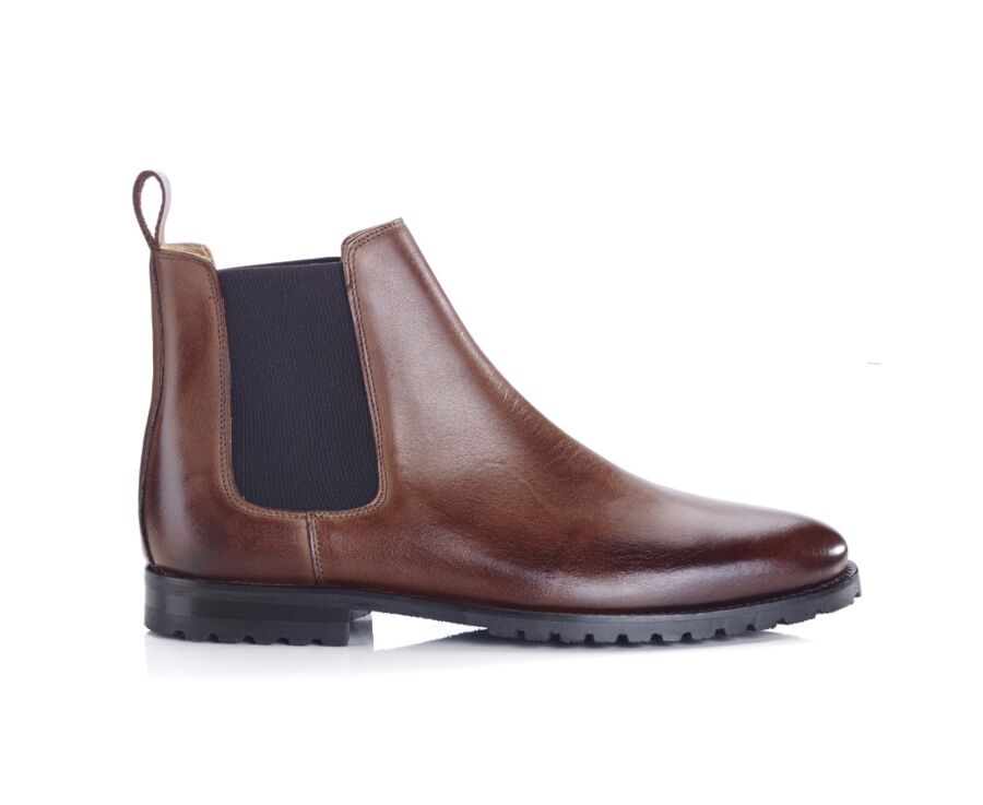 Patina Chocolate men's chelsea boots rubber outsole with separate heel - BENTFIELD GOMME