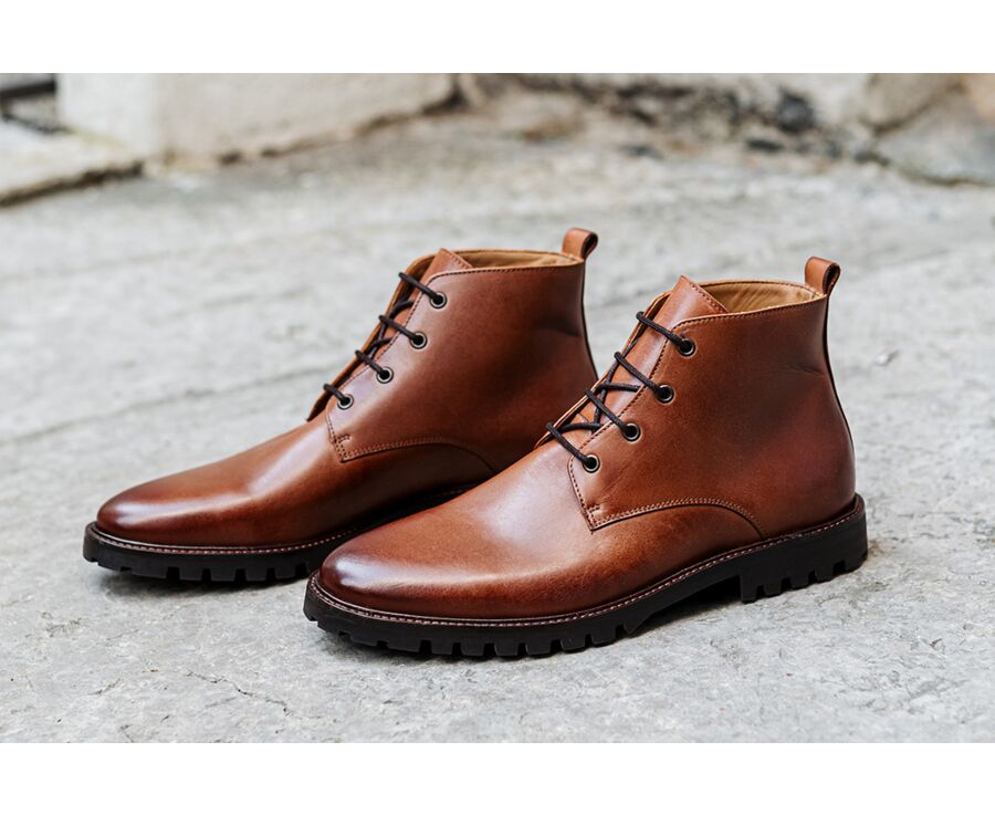 Men's rubber outsole boots Cognac patina Canfield Gomme Bexley