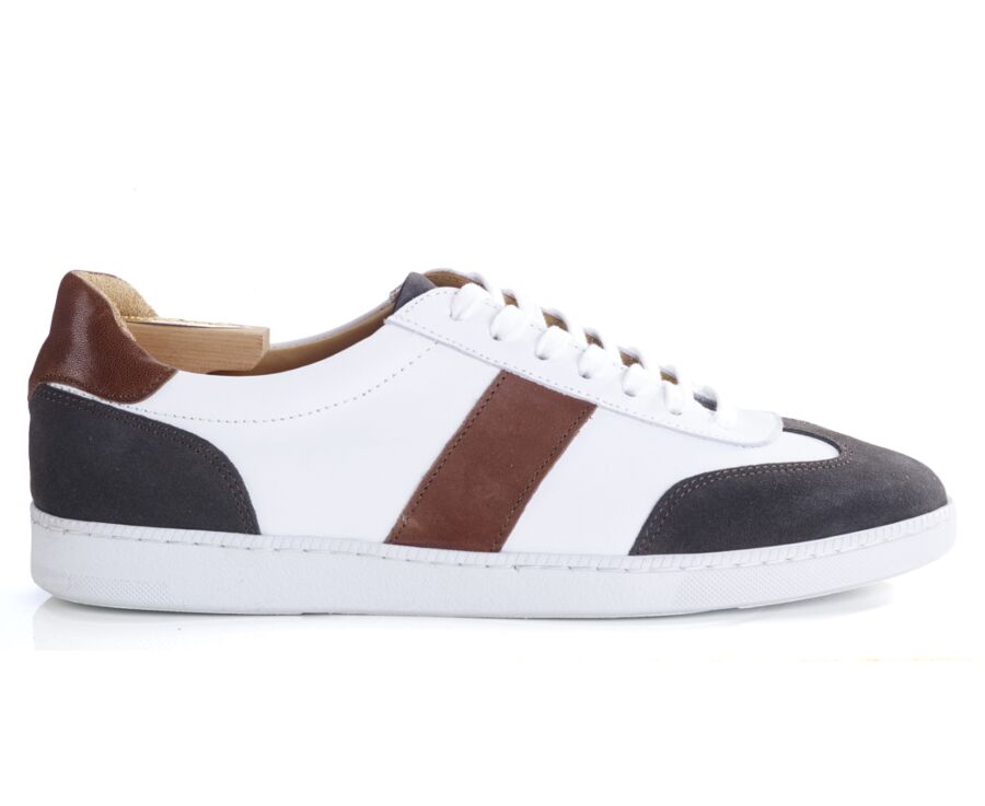 White and Liquorice Men's leather Trainers - MOYARRA