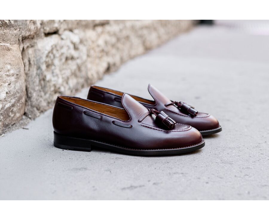 Burgundy leather Men's tassel loafers - PICADILLY