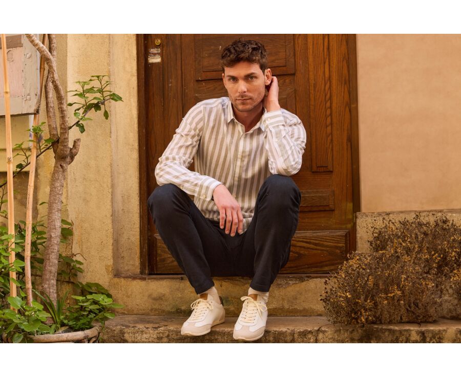 Striped cotton linen shirt - Lime Green & White - BRUNIEN