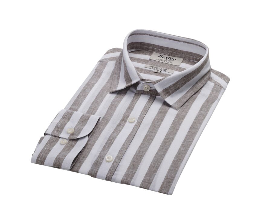 Khaki and White striped cotton linen shirt - BRUNIEN
