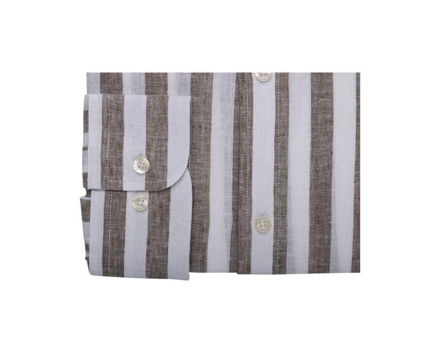 Khaki and White striped cotton linen shirt - BRUNIEN