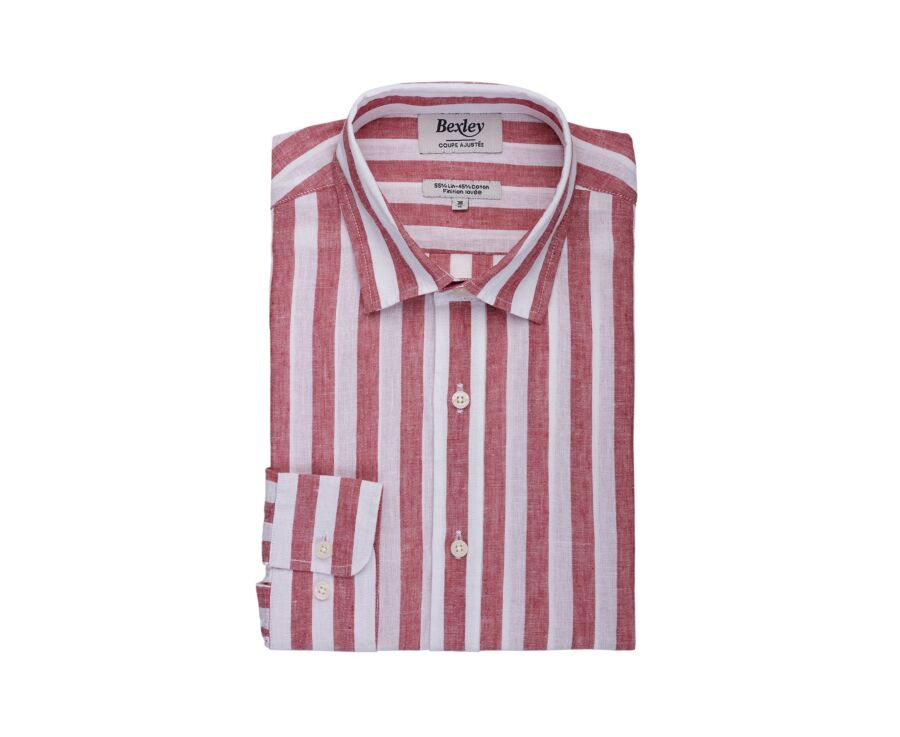 Cotton and linen striped shirt in Basque red and white - BRUNIEN