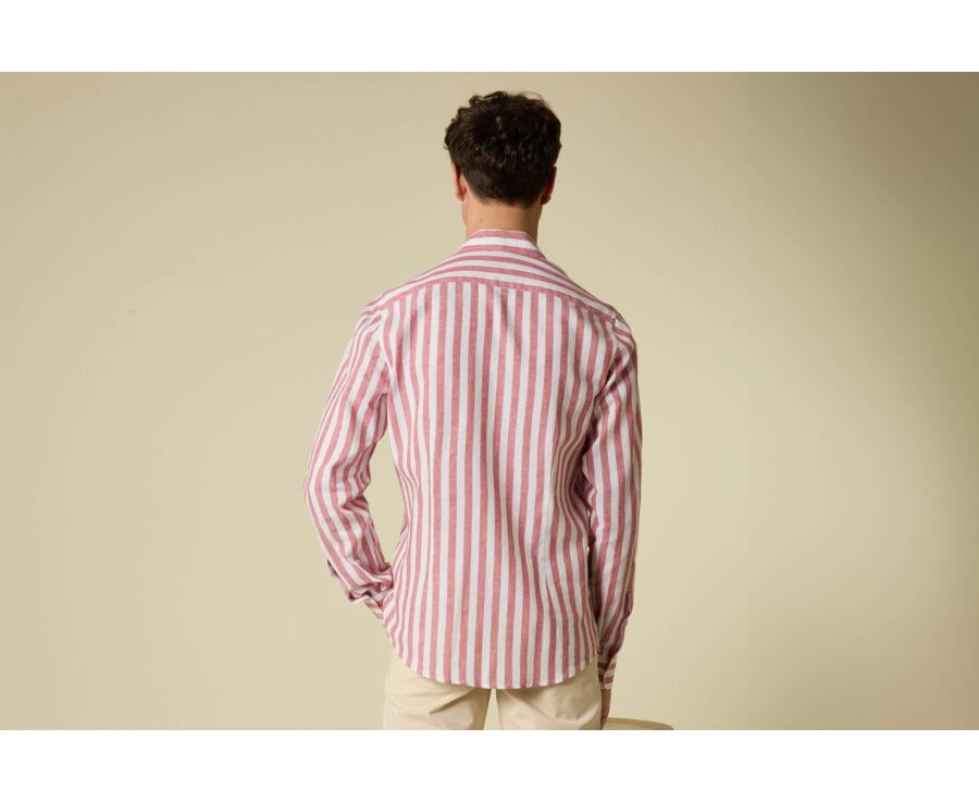 Cotton and linen striped shirt in Basque red and white - BRUNIEN