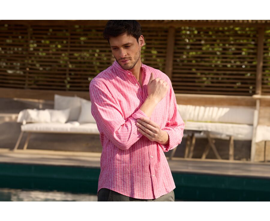 Red Chambray & White trim cotton linen shirt - ELRIC