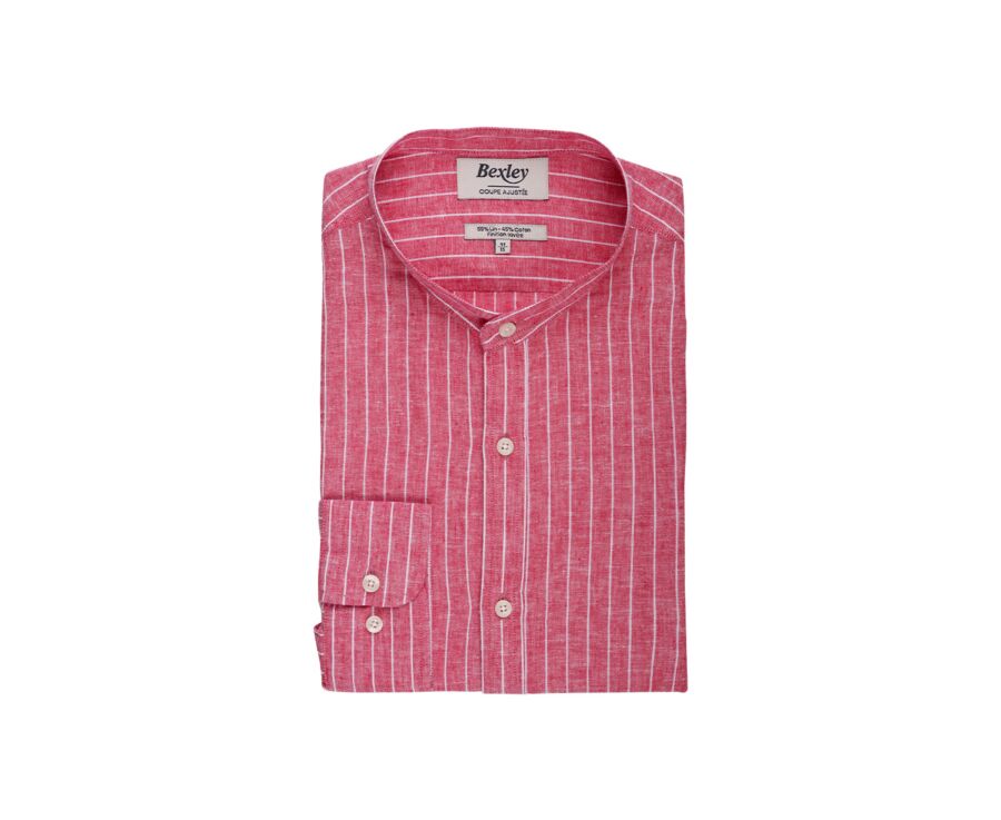 Red Chambray & White trim cotton linen shirt - ELRIC
