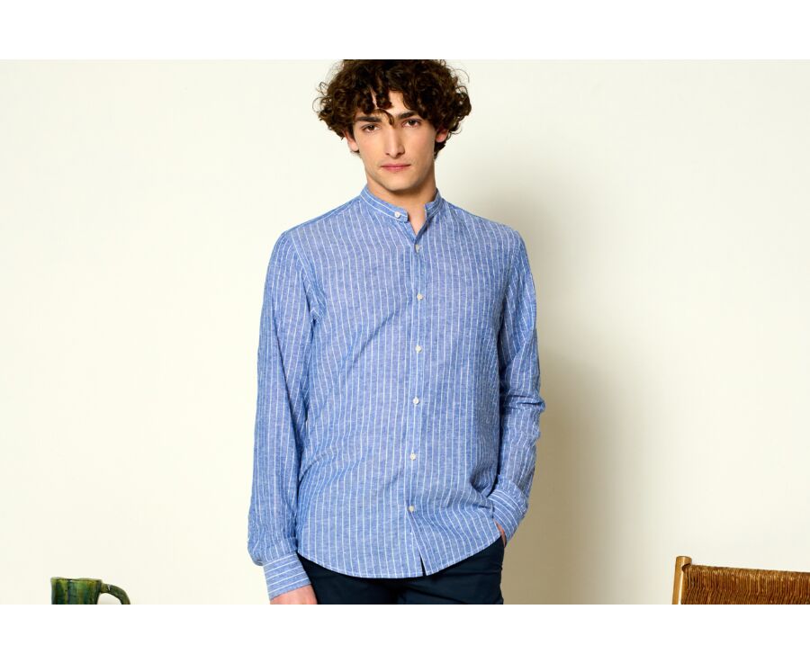 Ocean Blue Chambray & White cotton linen shirt - ELRIC