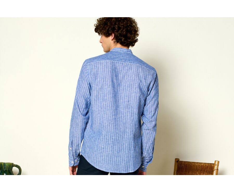 Ocean Blue Chambray & White cotton linen shirt - ELRIC