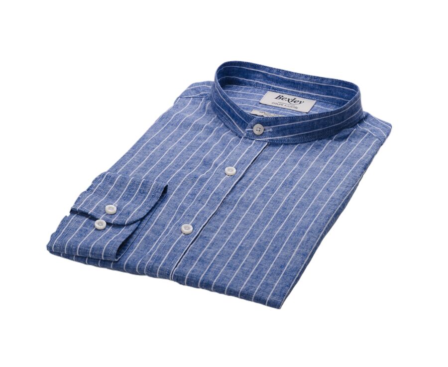 Ocean Blue Chambray & White cotton linen shirt - ELRIC
