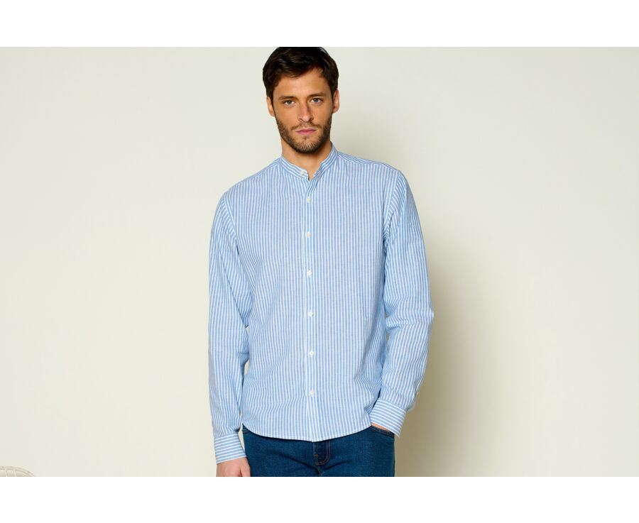 Blue vintage Chambray & White stripes seersucker shirt  - DALBERT