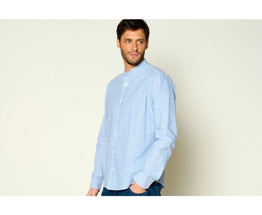 Blue vintage Chambray & White stripes seersucker shirt  - DALBERT