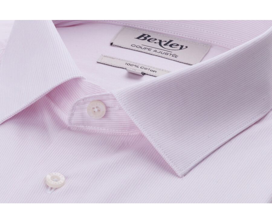 Pink & White Cotton shirt - Straight collar - GUILHEM CLASSIC